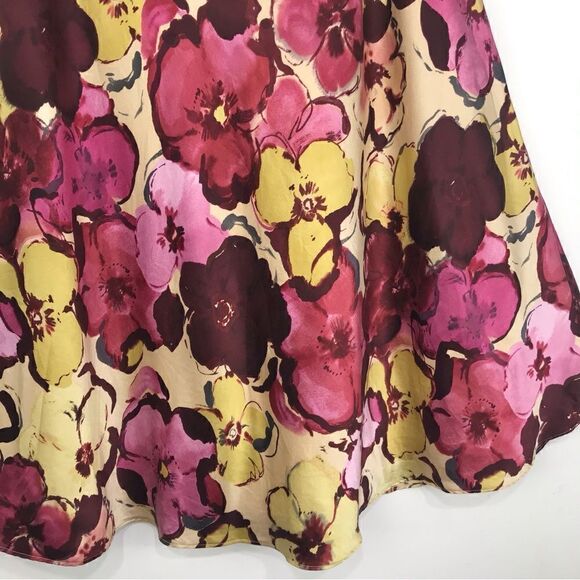 Pendleton Burgundy Cream Pink Floral 100% Silk Skirt - Picture 5 of 12